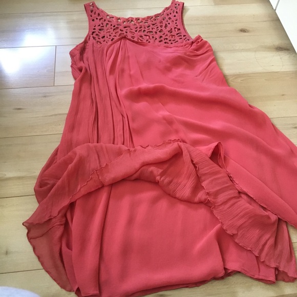 Anthropology Coral Eyelet Sleeveless Summer Dress - Picture 3 of 7